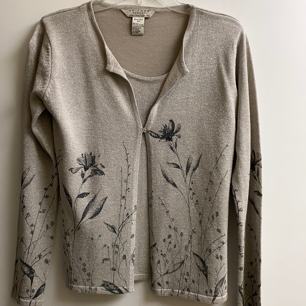 Petite small shimmery silver and black blouse